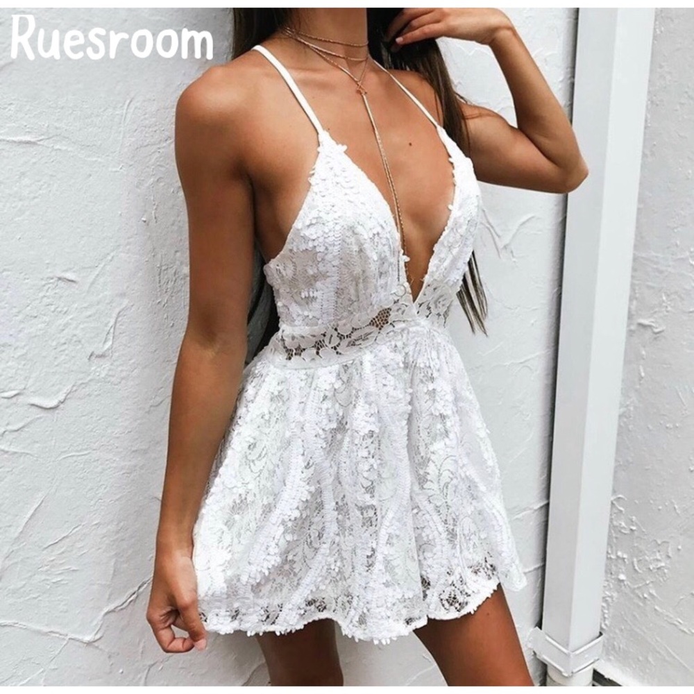 White Lace Sequin Romper 🌹